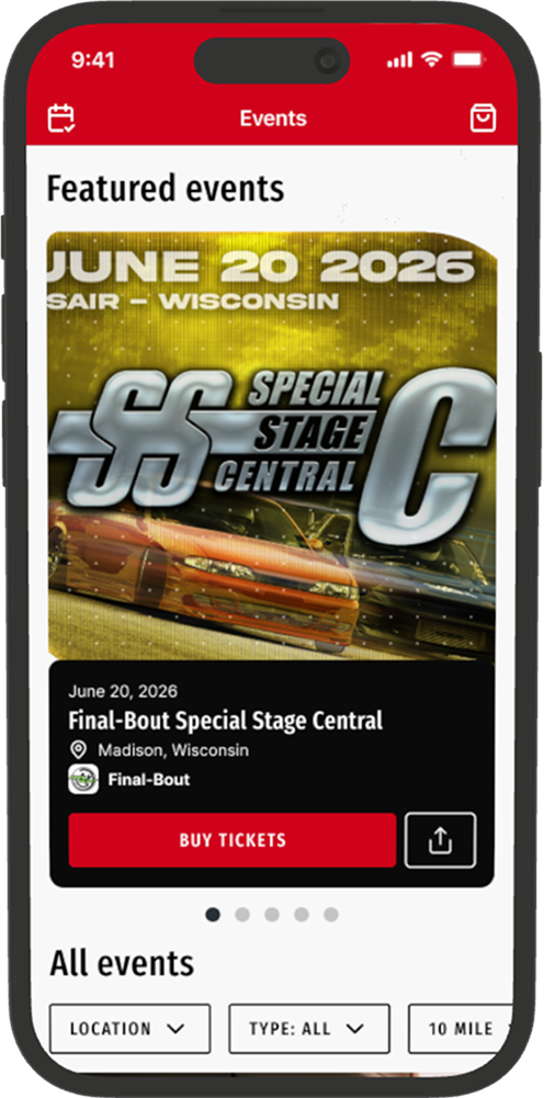 Events screen in the RevMatch app