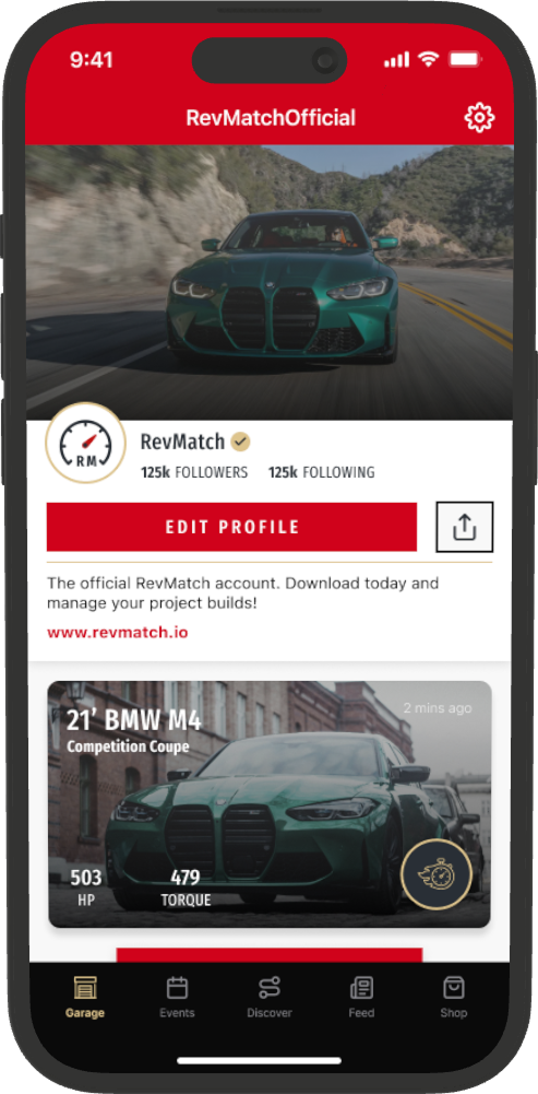 Garage screen in the RevMatch app